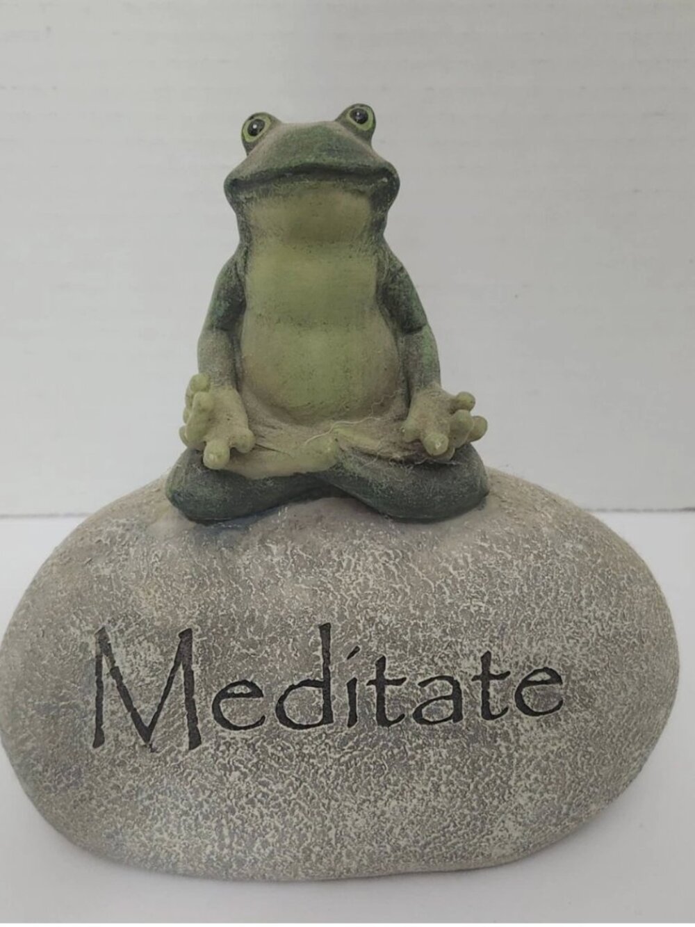 Zen Frog Figurine on Rock with Meditate Message Peaceful
